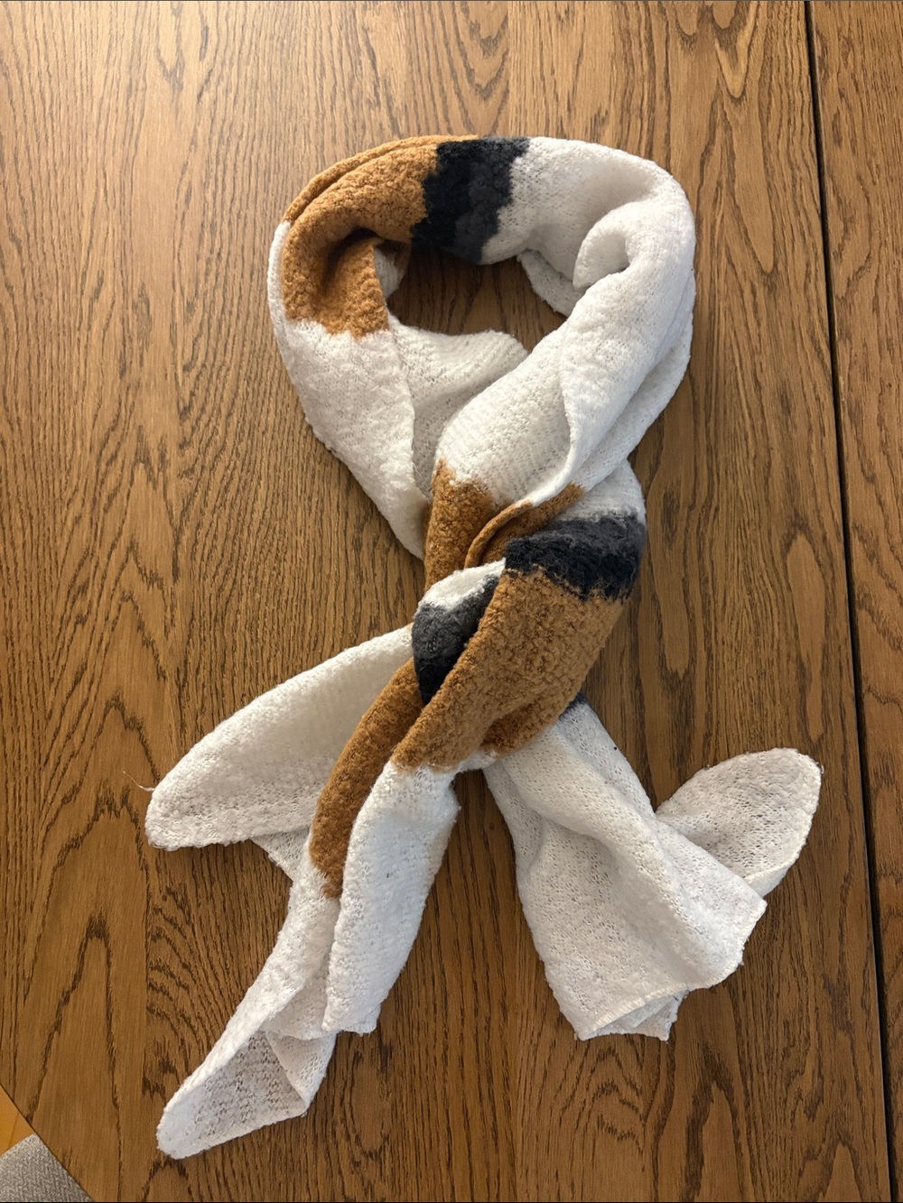 Ardene White, Tan and Charcoal Plush Scarf